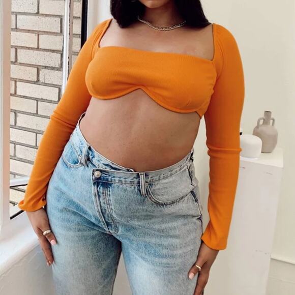 Princess Polly Becca Long Sleeve Crop Top in Orange Curve - Picture 8 of 10
